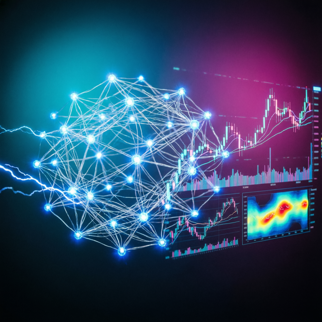 AI Neural Network Connected to Financial Trading Charts - Apex Trader Funding Technology