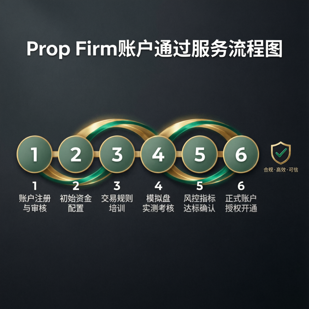 Step-by-step process flowchart for prop firm account passing service