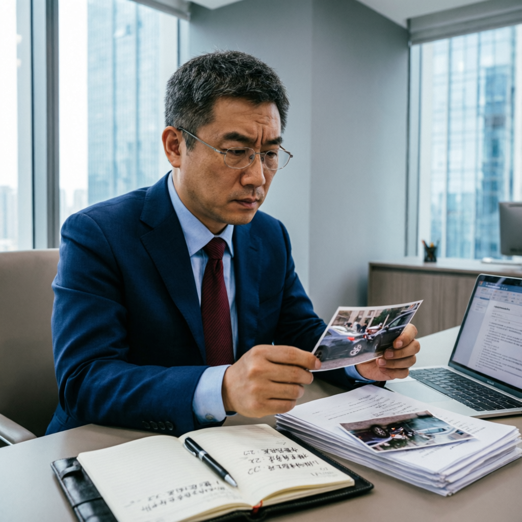 Lawyer reviewing accident photos
