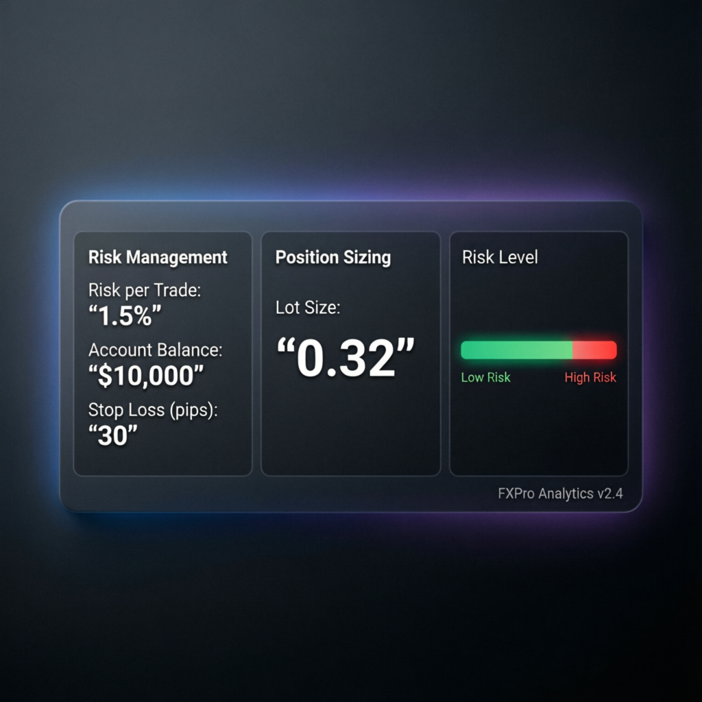 Risk management and position sizing calculator concept