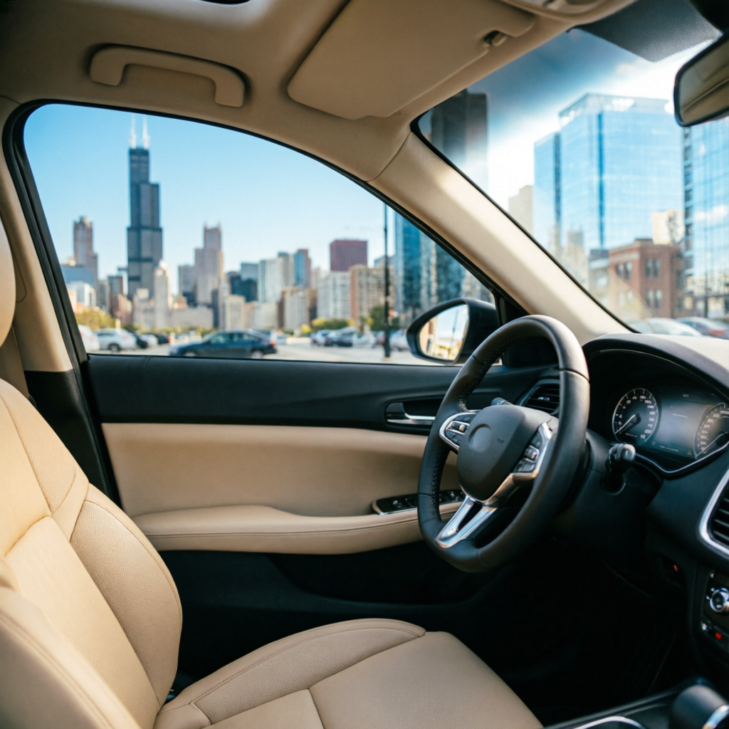 Car interior with window tint showing sun protection benefits