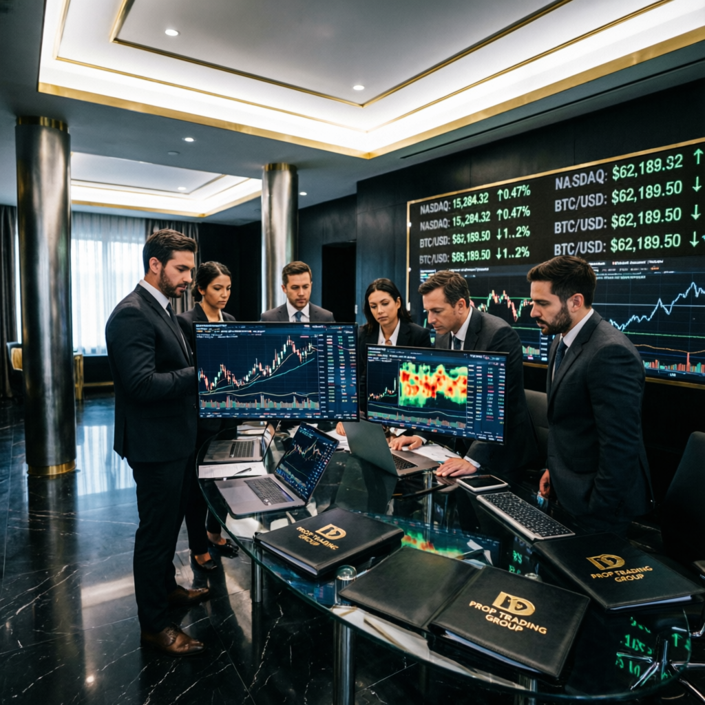 Professional Trading Team Collaboration in Modern Trading Floor