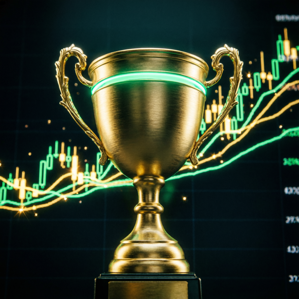 Trading success trophy representing achievement in prop firm trading