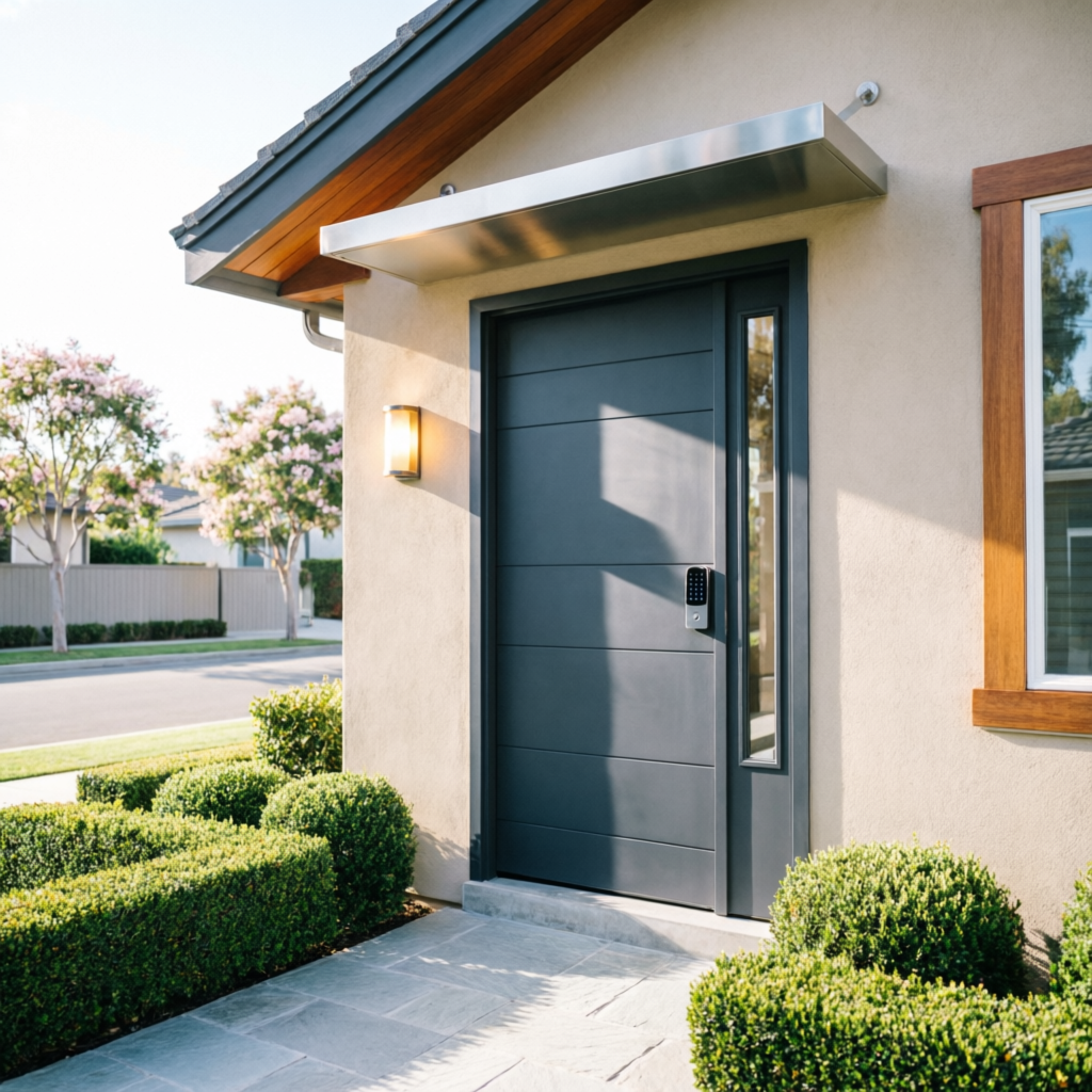 Beautiful modern front door on Orange County California home