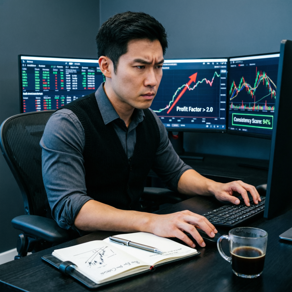 Professional trader analyzing prop firm passing strategies