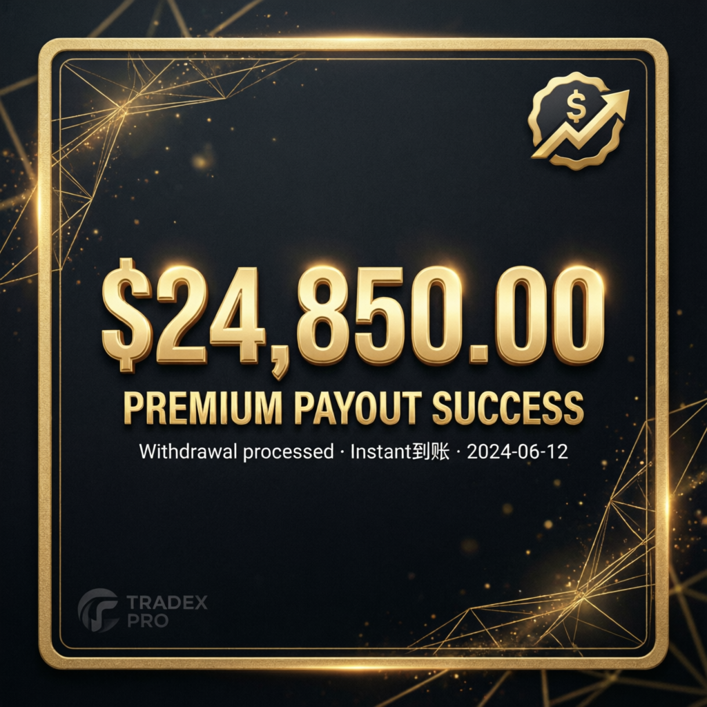 Premium payout success showing $24,850 withdrawal