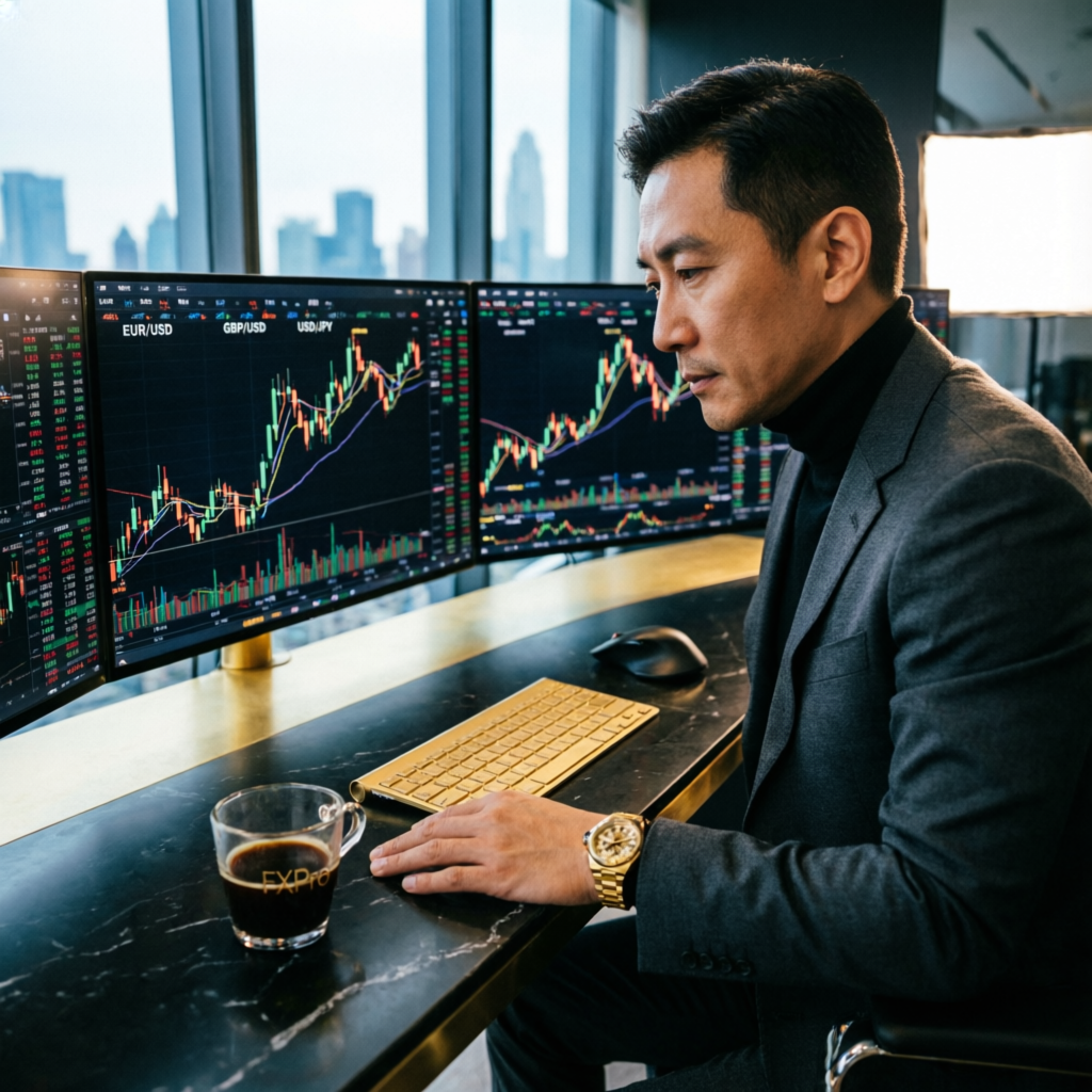 Professional forex trader analyzing Apex funded account charts