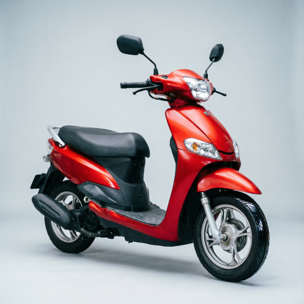 Red budget city scooter in the Click or Mio class, side view