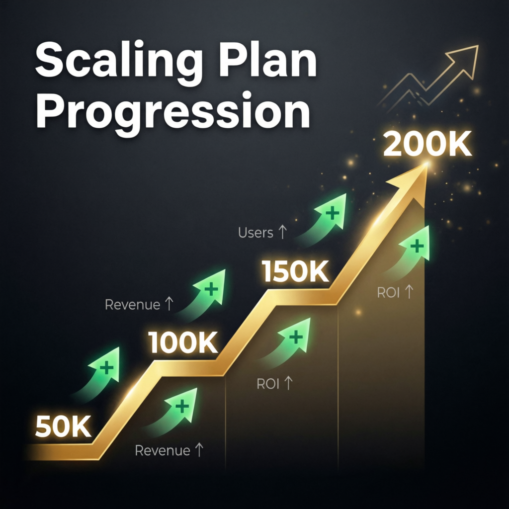 My Funded Futures scaling plan progression from 50K to 200K account growth