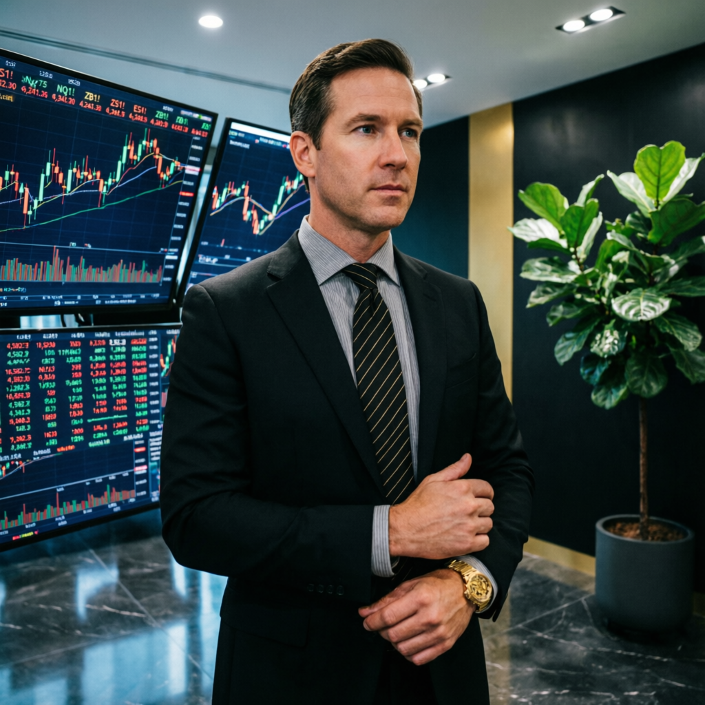 Professional trader analyzing futures markets on multiple screens representing Topstep trading environment