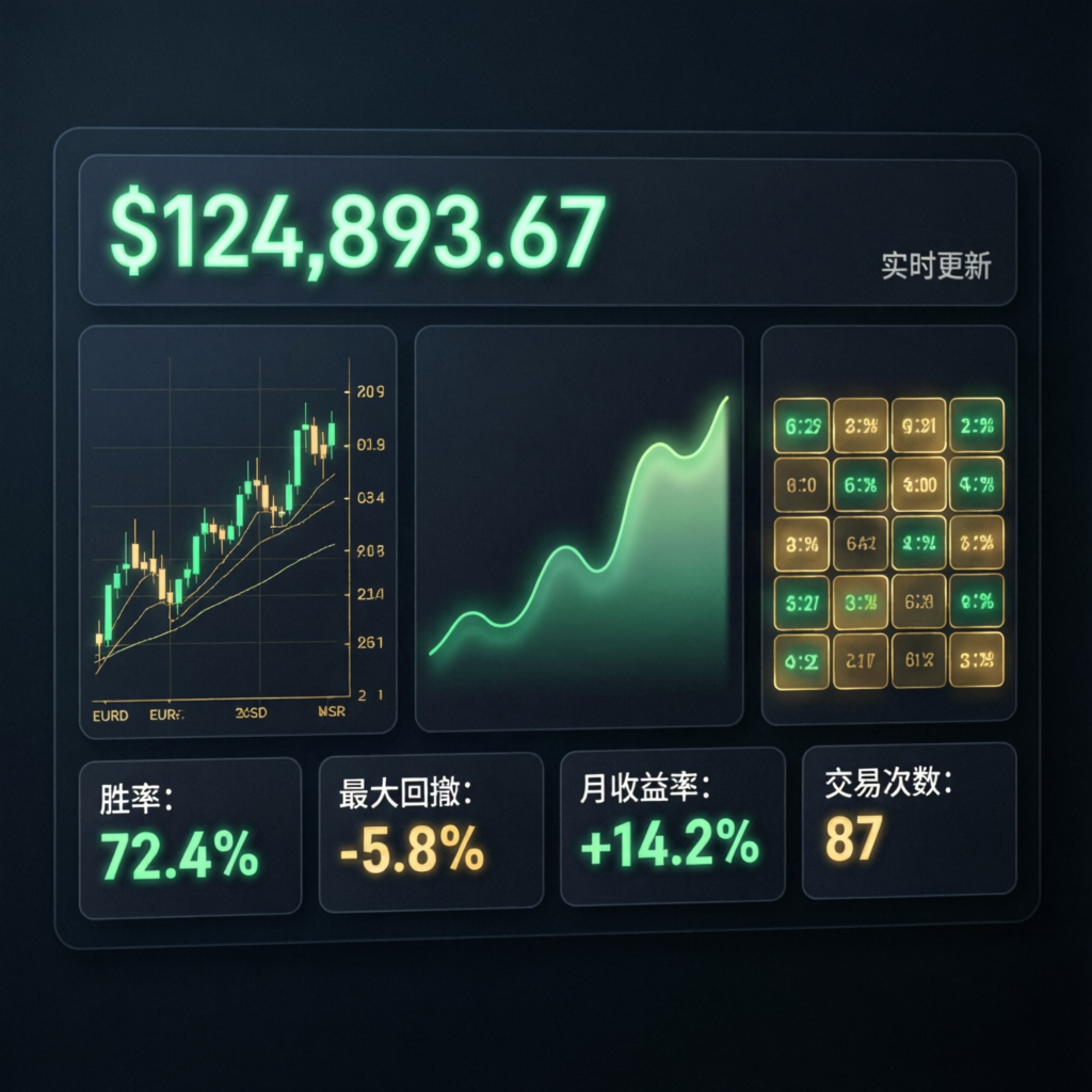 Professional trading dashboard showing funded account performance metrics
