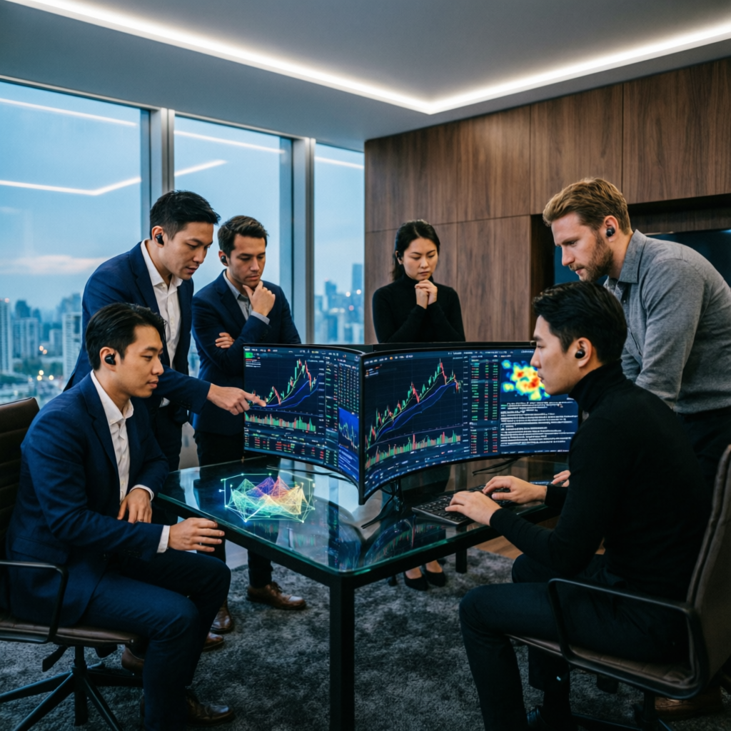 Professional trading team managing prop firm challenges