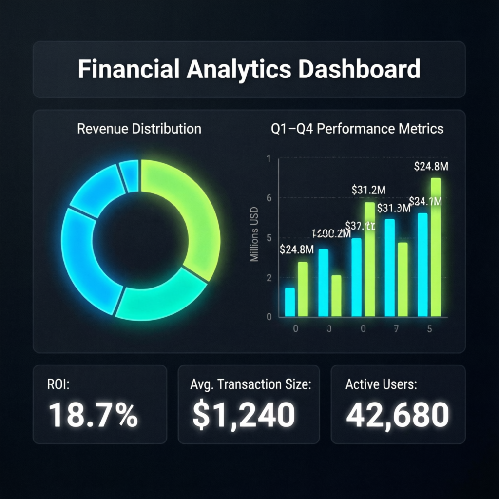 Financial analytics dashboard showing trading performance metrics