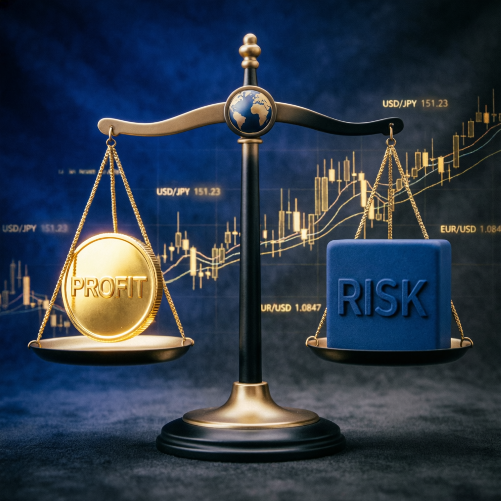 Risk Management Concept for Forex Trading Showing Balance Between Profit and Risk with Professional Financial Graphics