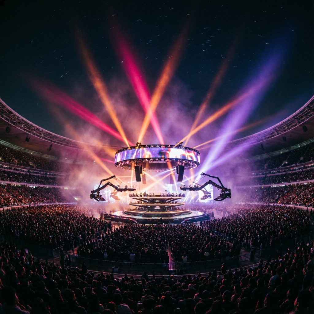 Estadio con concierto masivo