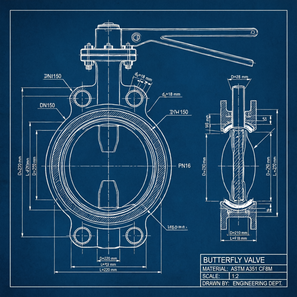 Butterfly Valve Technical Drawing