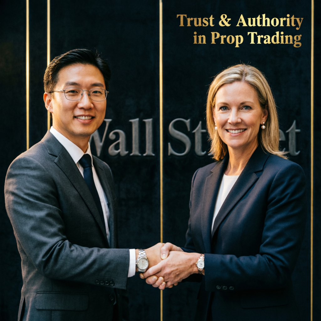 Trust and authority in prop trading with professional handshake