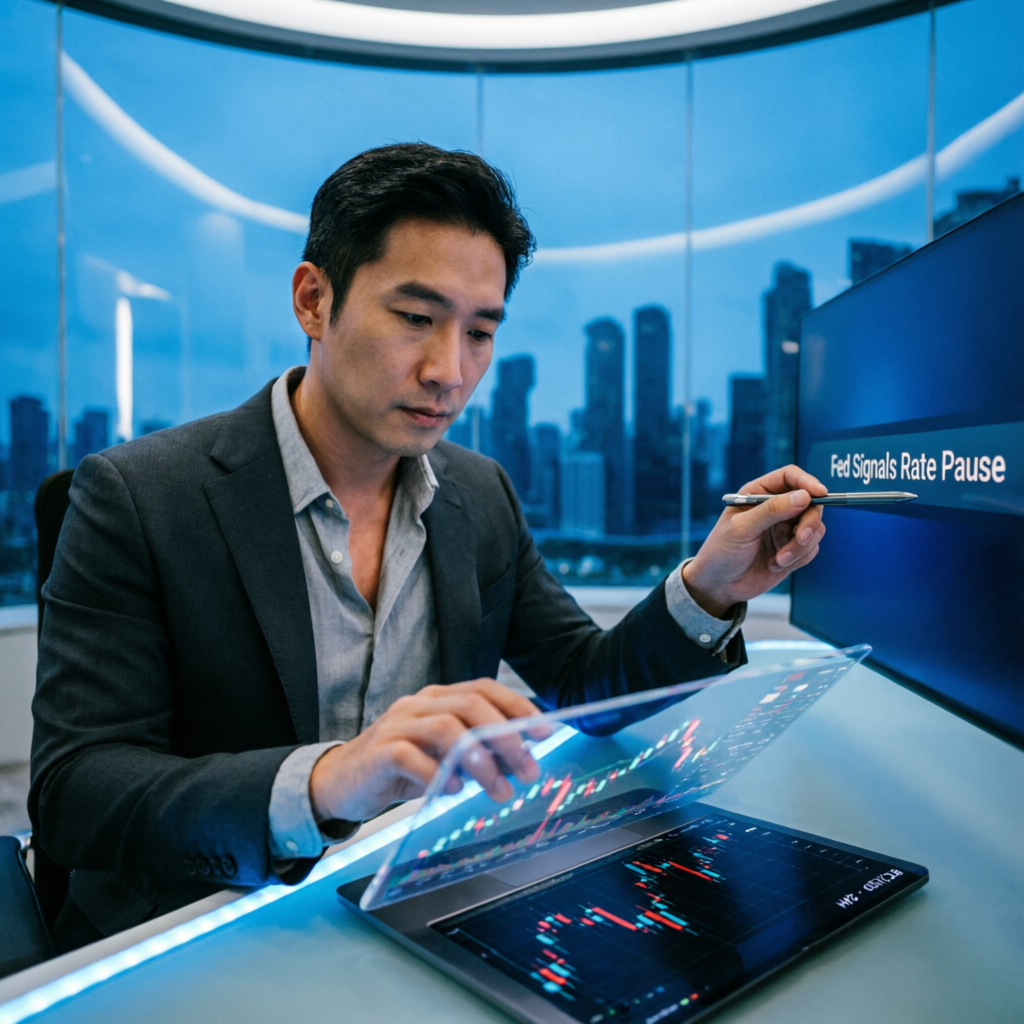 Professional trader analyzing market data with Fed signals