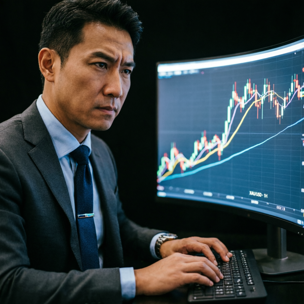 Professional trader analyzing gold futures chart on Topstep platform
