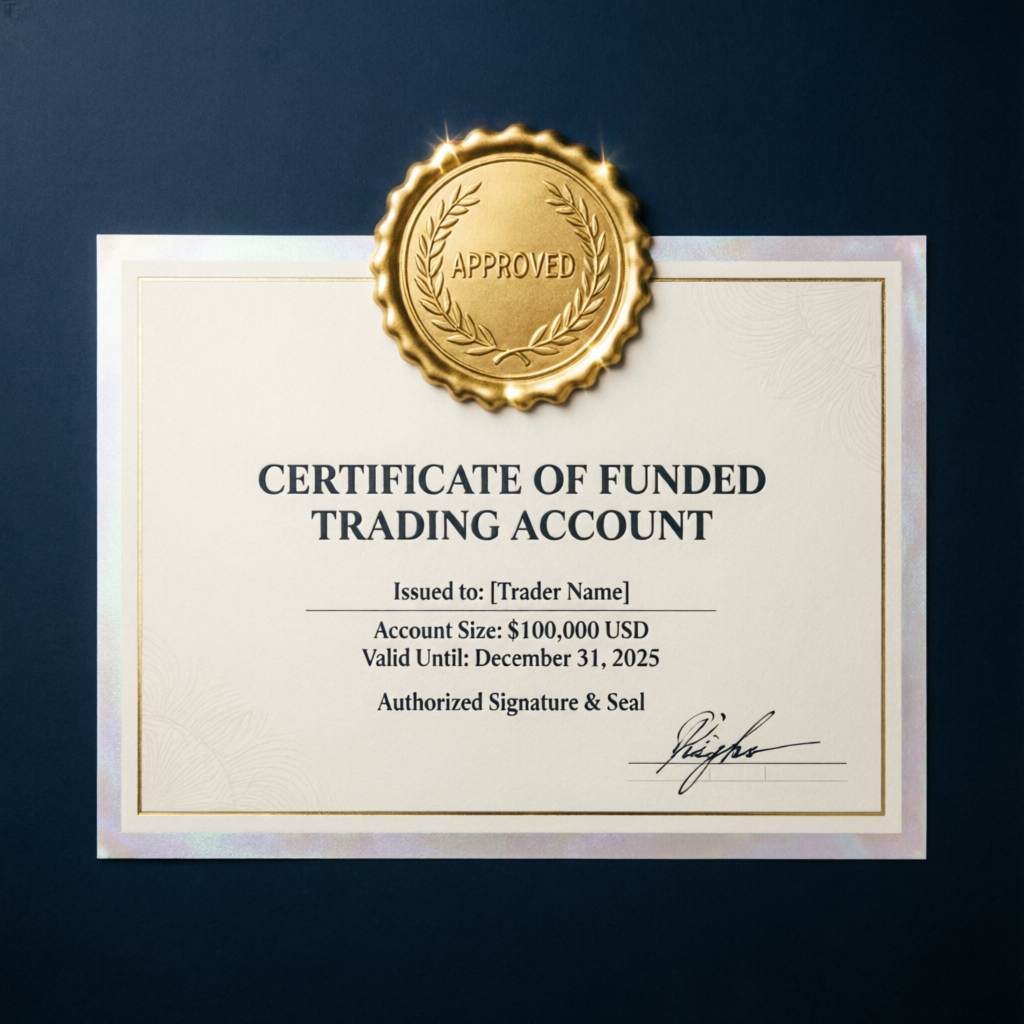 Certificate of funded trading account from Topstep prop firm