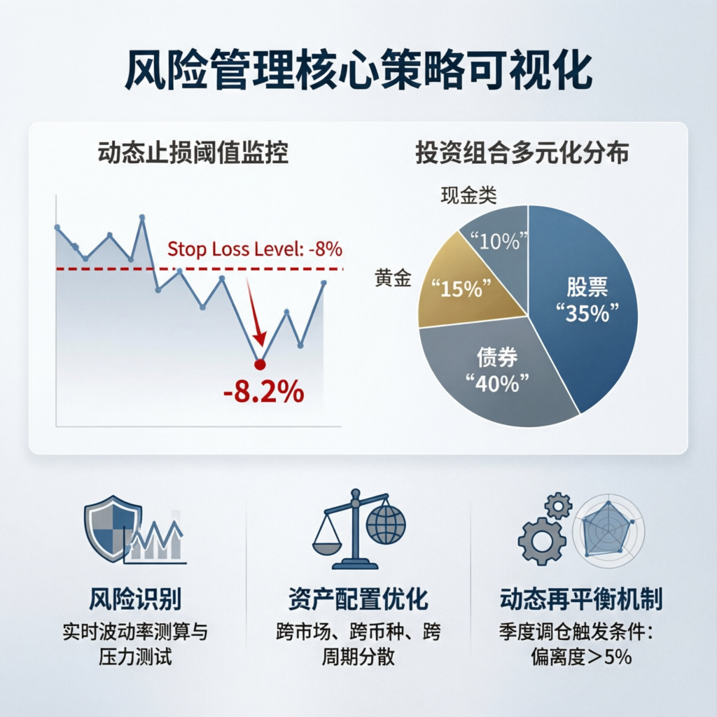Risk management visualization showing stop loss levels and portfolio diversification