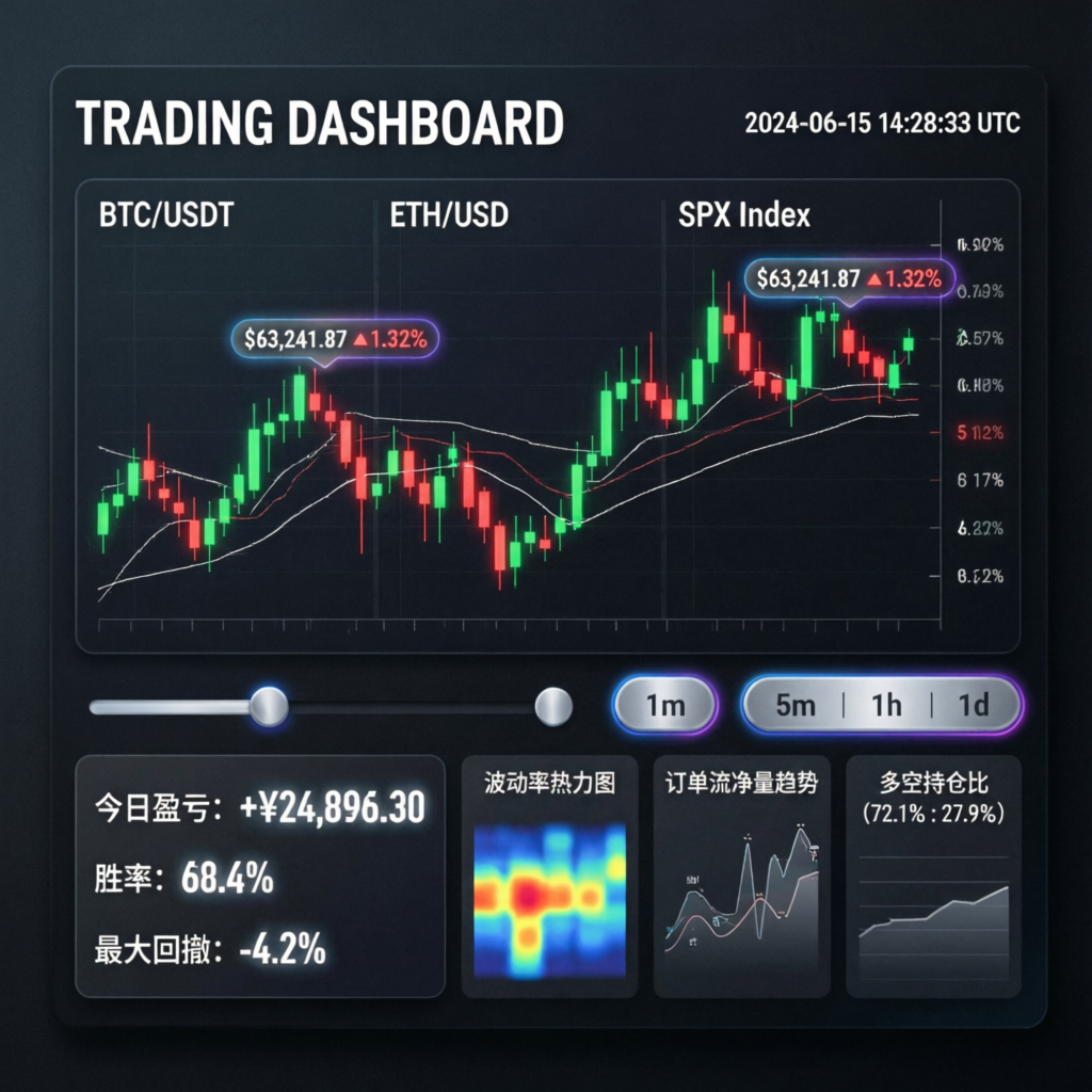 Professional trading dashboard with live forex and futures charts showing prop firm account analytics