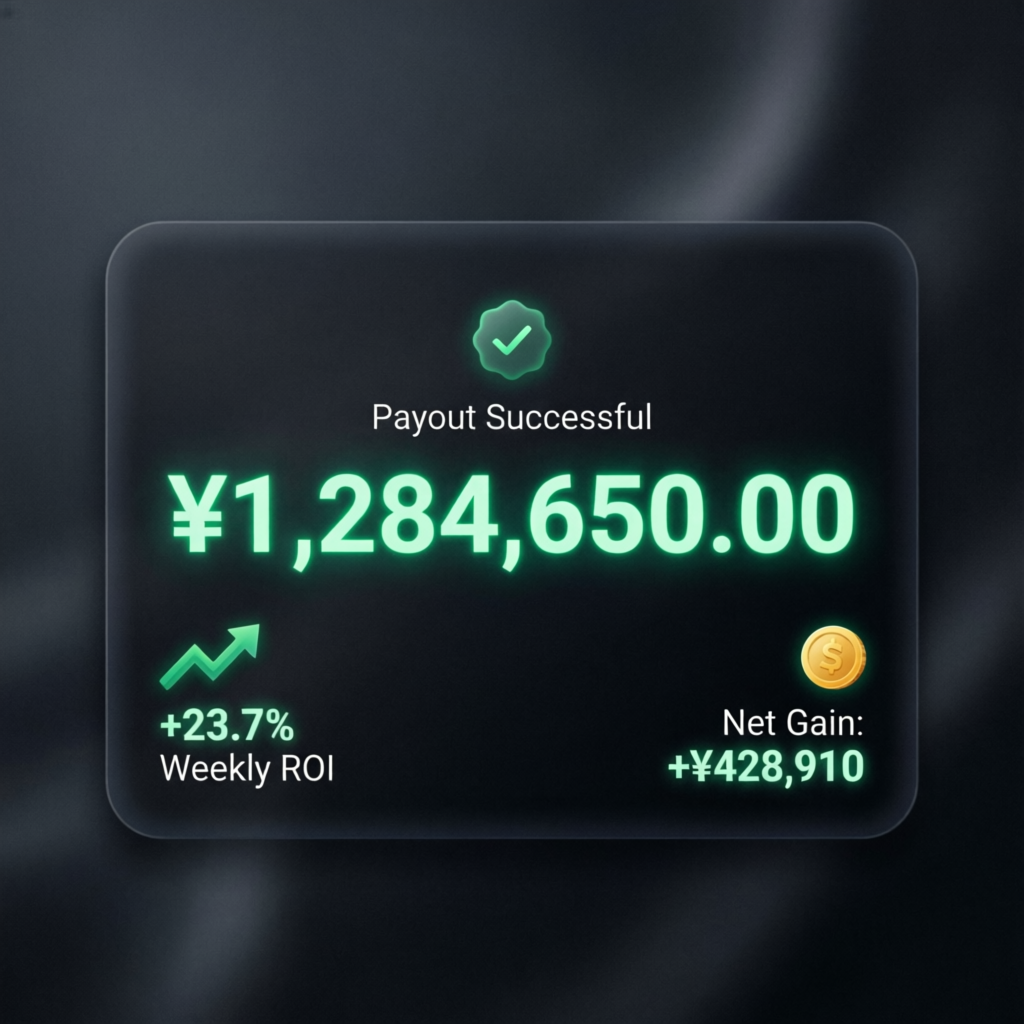 Successful payout notification showing profit amount with green indicators