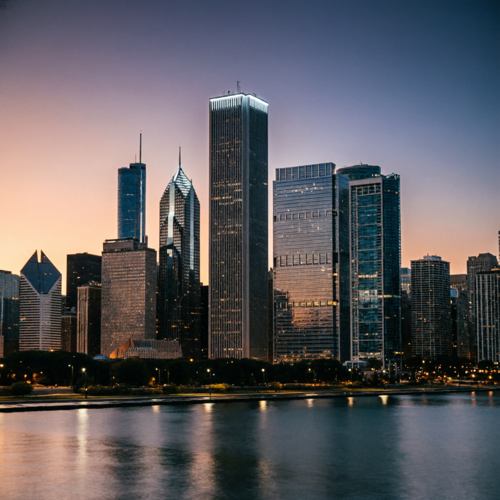 Chicago skyline featuring Topstep headquarters location in the financial district