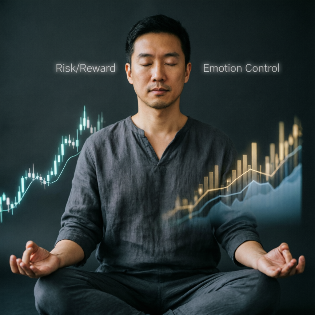Trader in meditation pose representing trading psychology and emotional control