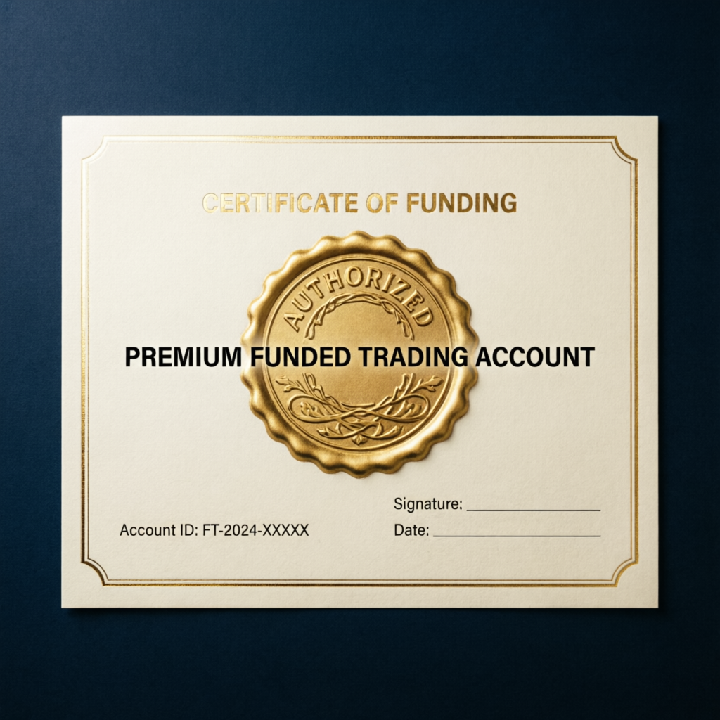 Premium funded trading account certificate with gold seal representing Topstep funded account achievement