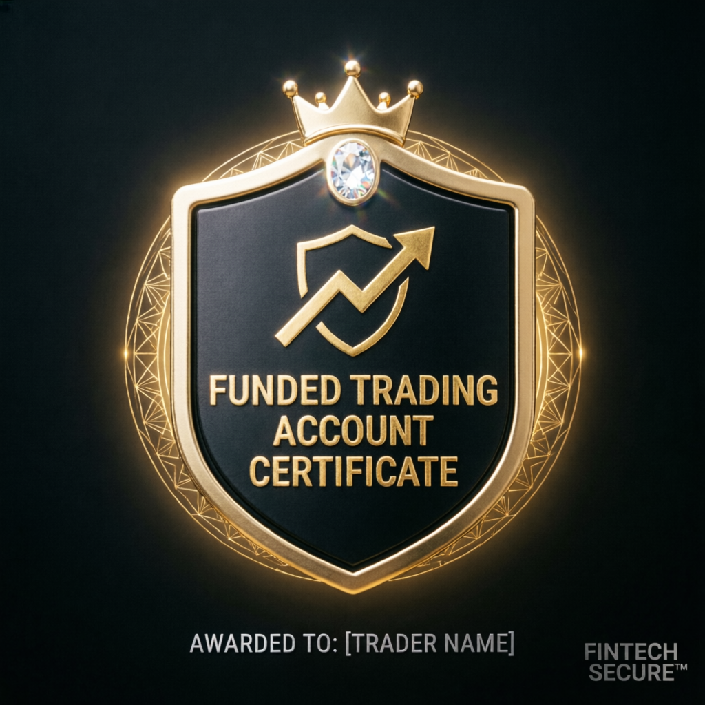 Funded Trading Account Certificate - premium gold and dark design with crown