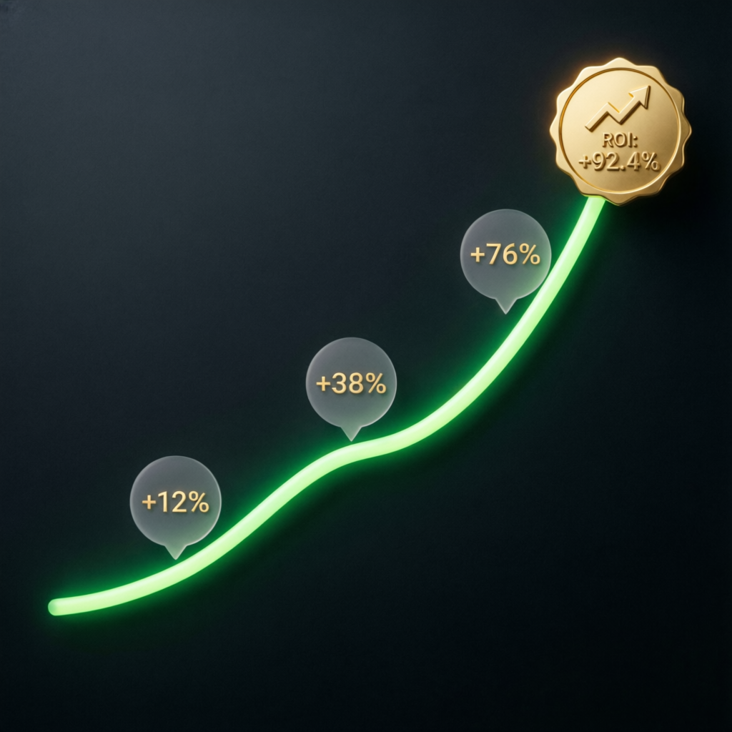 Upward trending equity curve showing growth milestones in funded trading