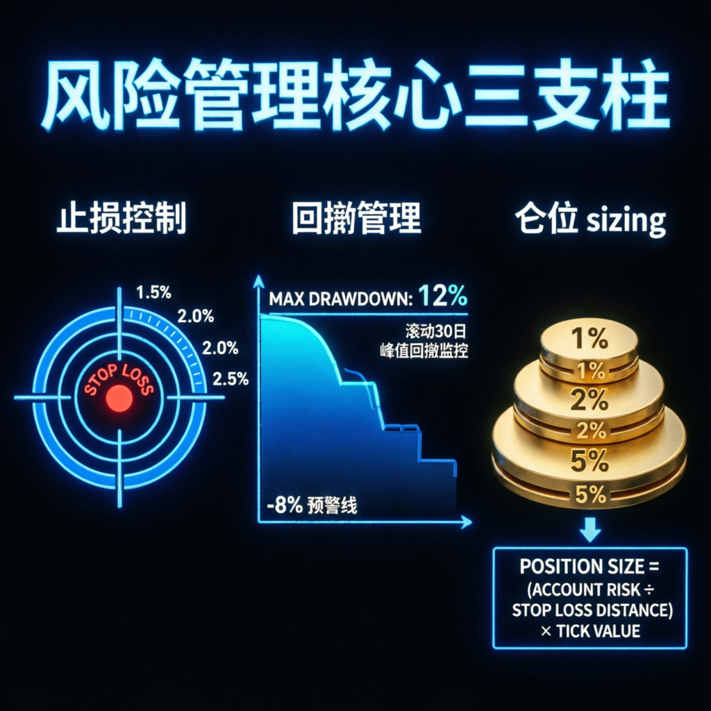 Risk management three pillars: stop loss, drawdown management, and position sizing