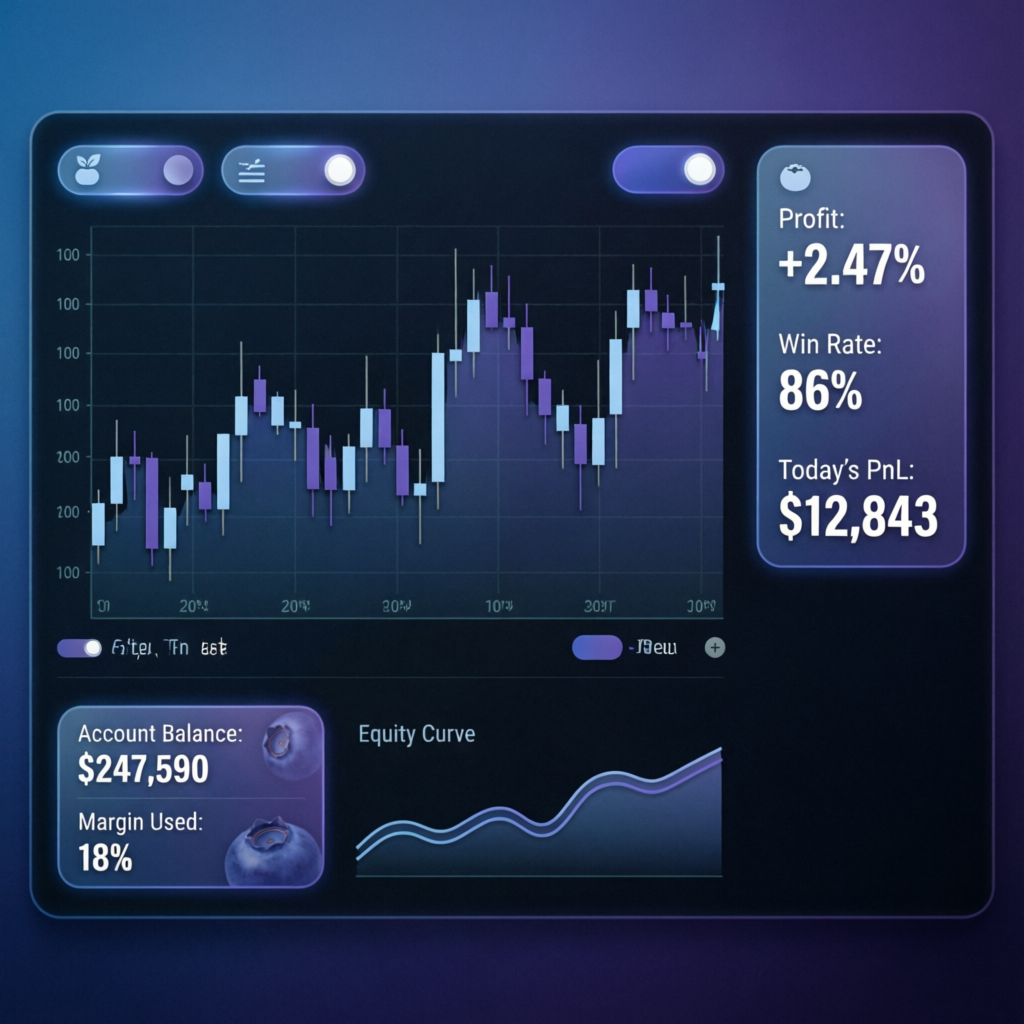 Blueberry Funded Trading Dashboard with profit indicators