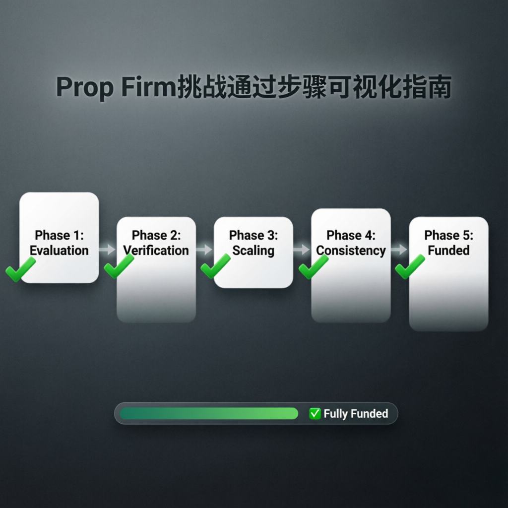 Prop firm challenge passing steps visualization guide