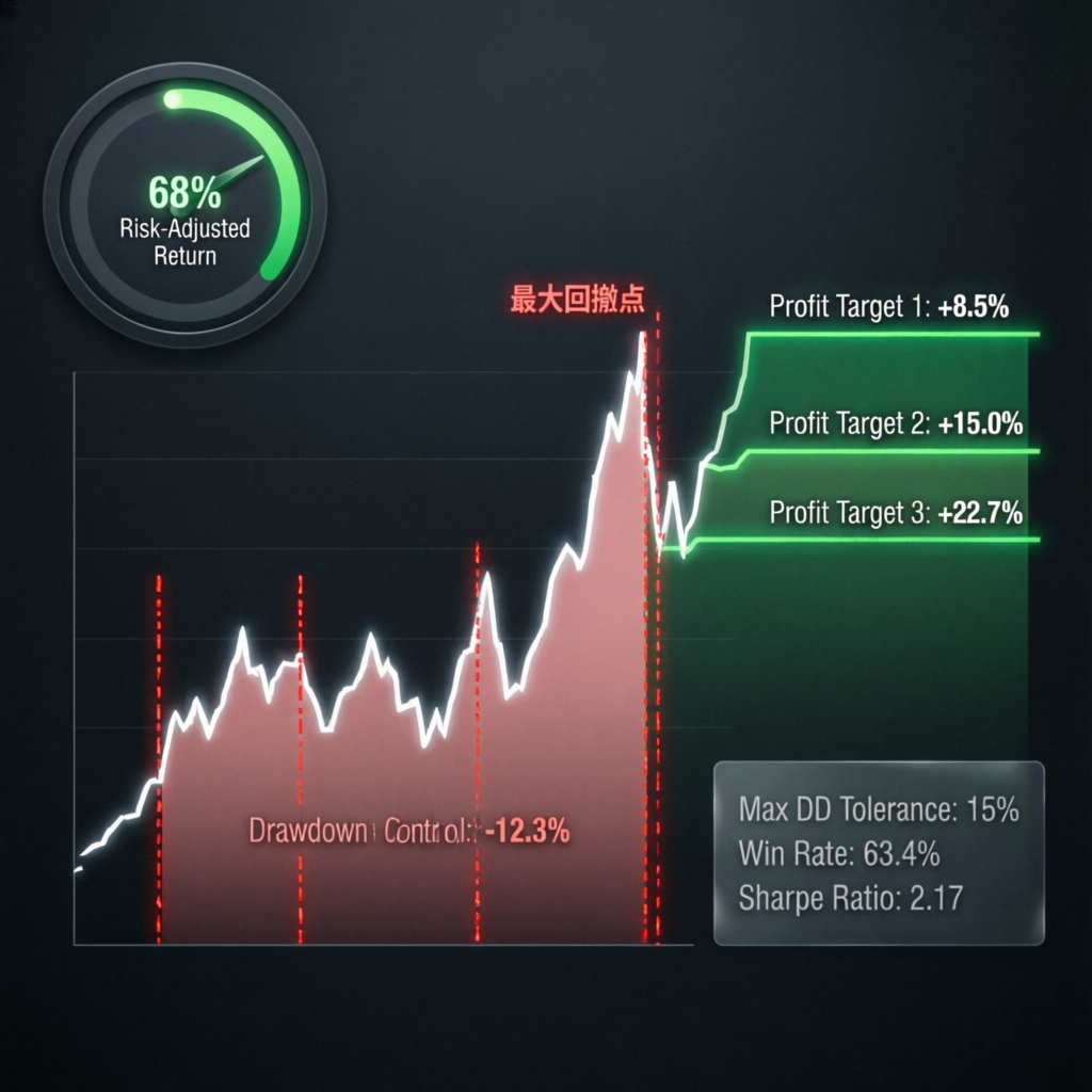 Risk management trading chart showing drawdown controls and profit targets