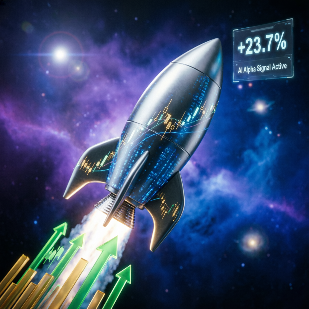 Futuristic rocket representing prop firm trading success and growth