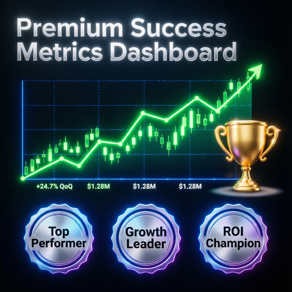 Premium success metrics dashboard showing prop firm passing service results