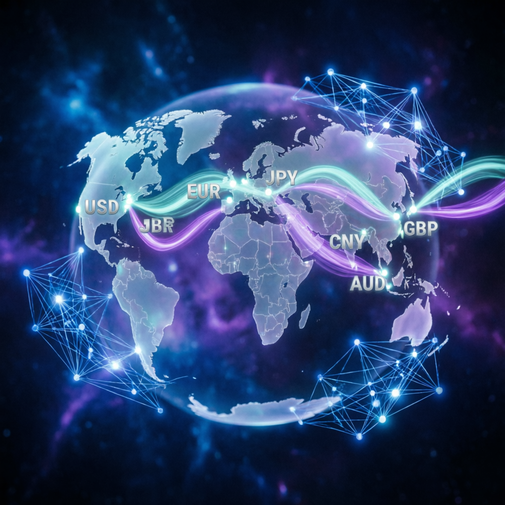 Global forex market with currency connections representing worldwide trading opportunities