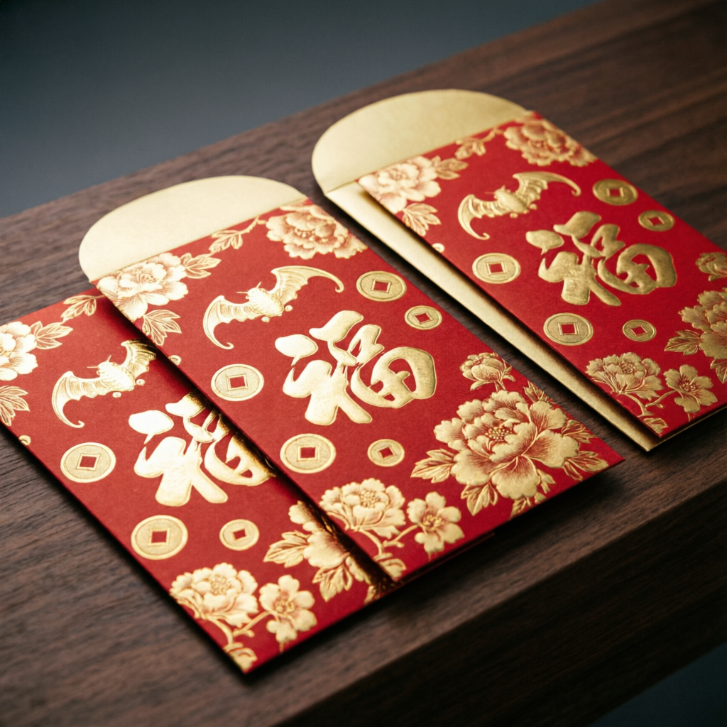Custom CNY angpow packet with gold foil