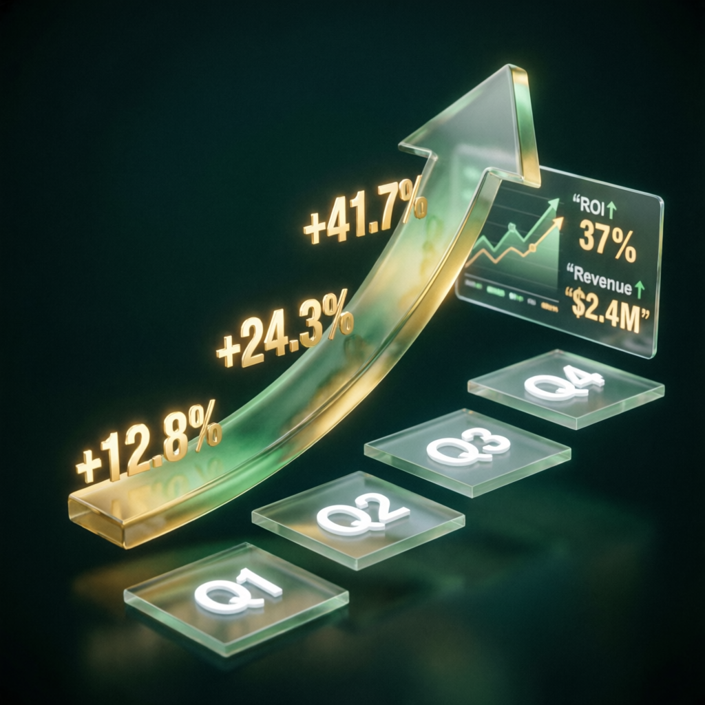 Financial growth chart showing consistent quarterly profits and scaling success