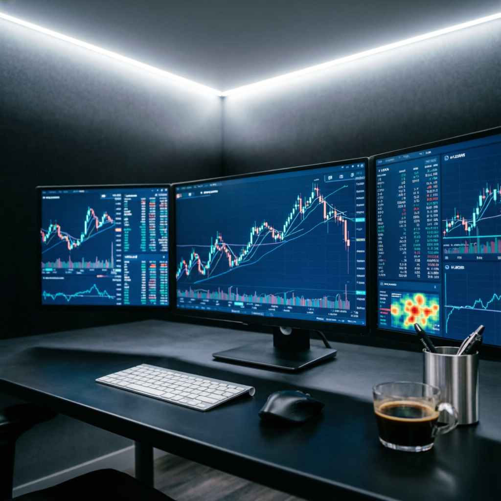 Professional trading setup with multiple monitors