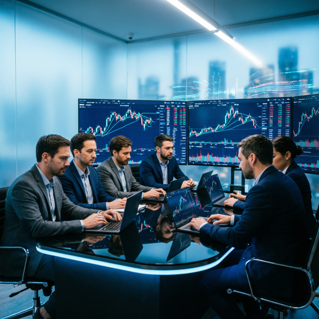 Professional trading team at Topstep Chicago headquarters