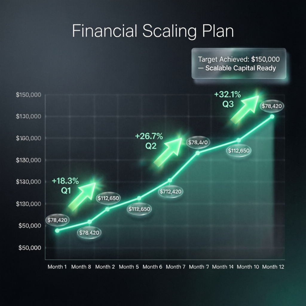 Financial scaling plan showing account growth