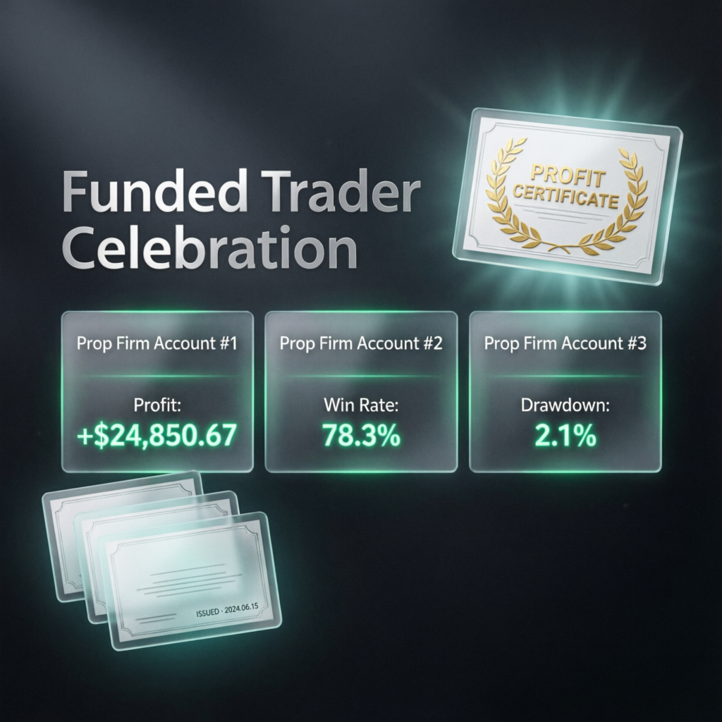 Funded trader celebration with profit certificates
