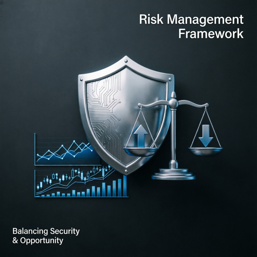 Risk management framework showing balance between security and opportunity in trading