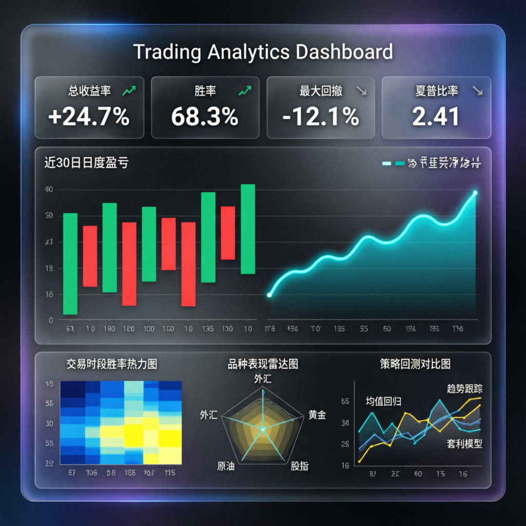 Trading analytics dashboard with performance metrics