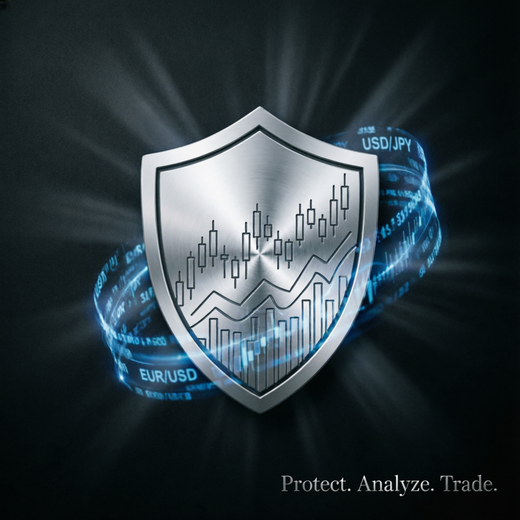 Risk management shield protecting forex trading account