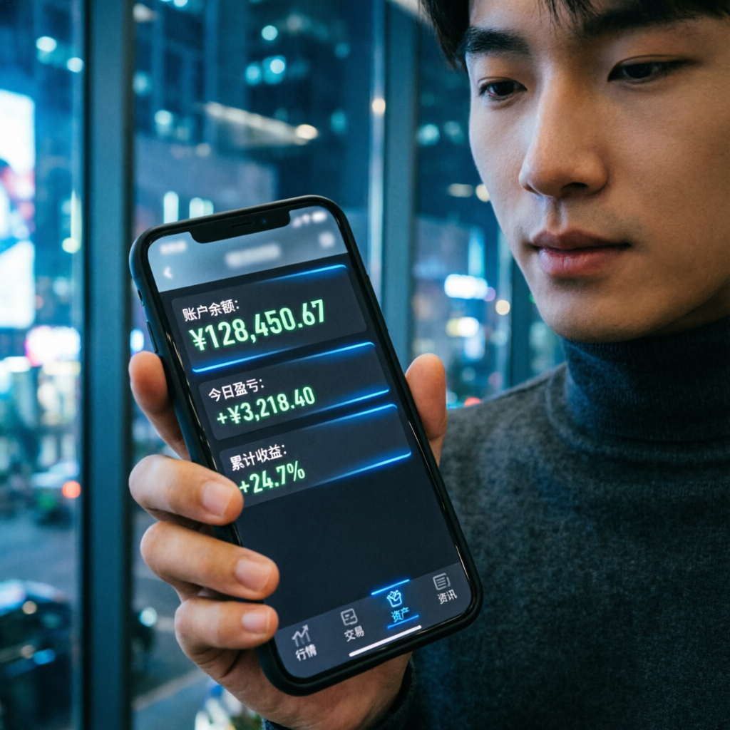 Mobile trading app showing funded account profits on smartphone