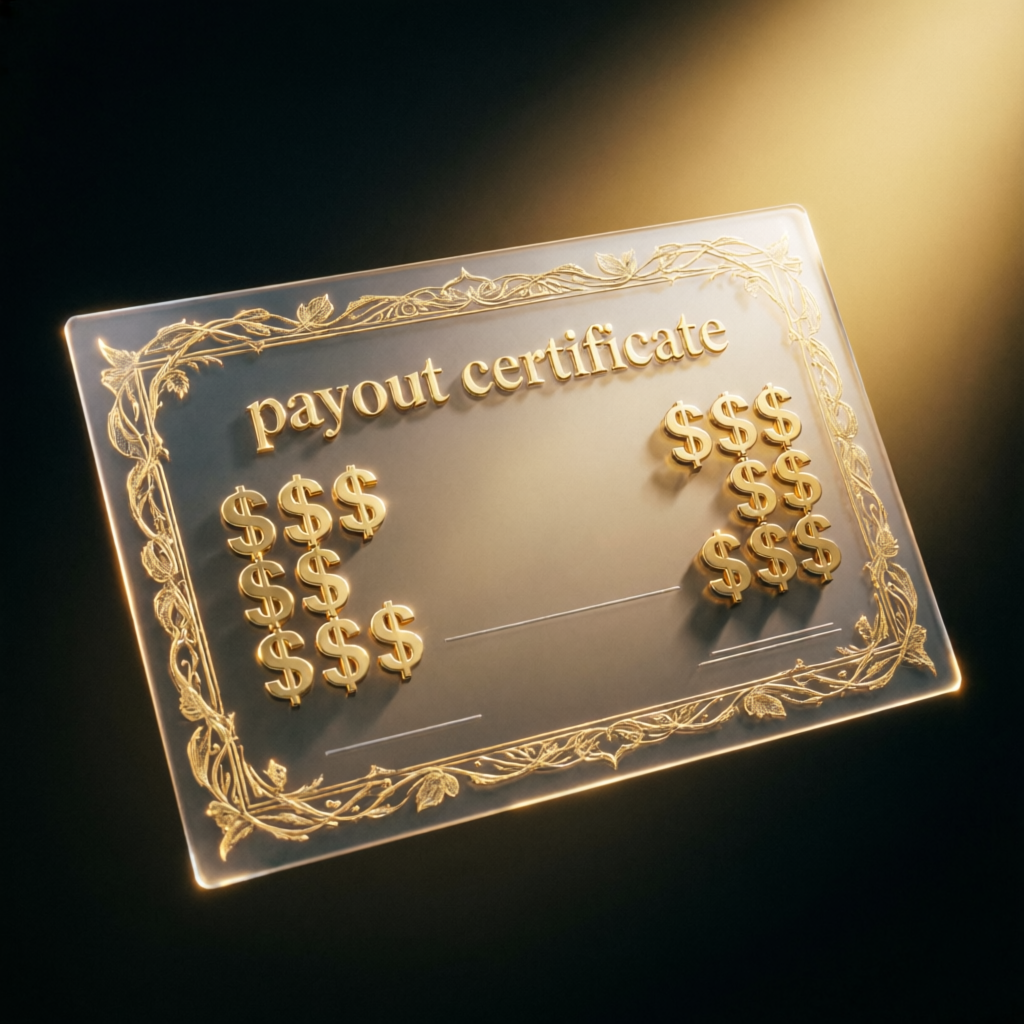 Luxury gold payout certificate representing trading profits